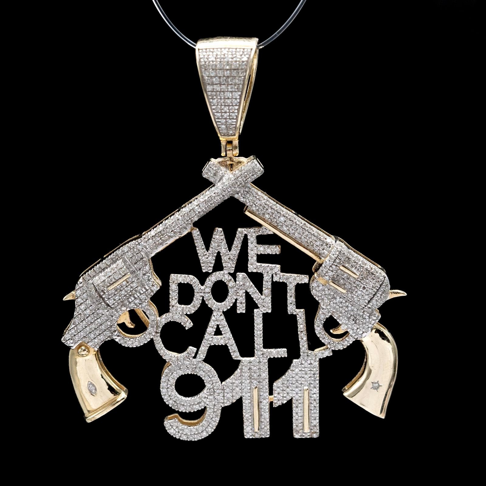 10k Yellow Gold 1.05CTW Natural Round & Baguette Diamond Gun Pendant 9.6g Charm