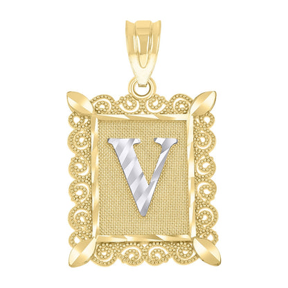 10k Yellow & White Gold Initial Letter "V" Pendant 2.2g Alphabet Unisex Charm
