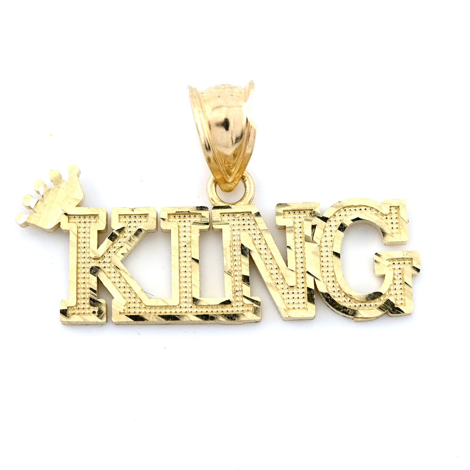 10k Yellow Gold Crown KING Charm Diamond Cut Pendant 1.125" Men 25mm 2g