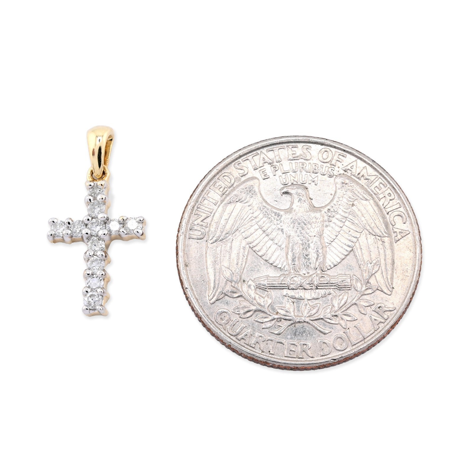 10k Yellow Gold 0.25CTW Natural Diamond Cross Charm 0.9g Pendant with Box Chain