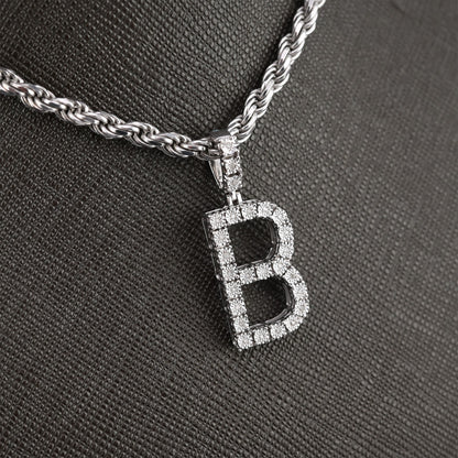 925 Silver Natural 0.15 CTW Diamond Initial Alphabet "B" Pendant 2g Unisex Charm