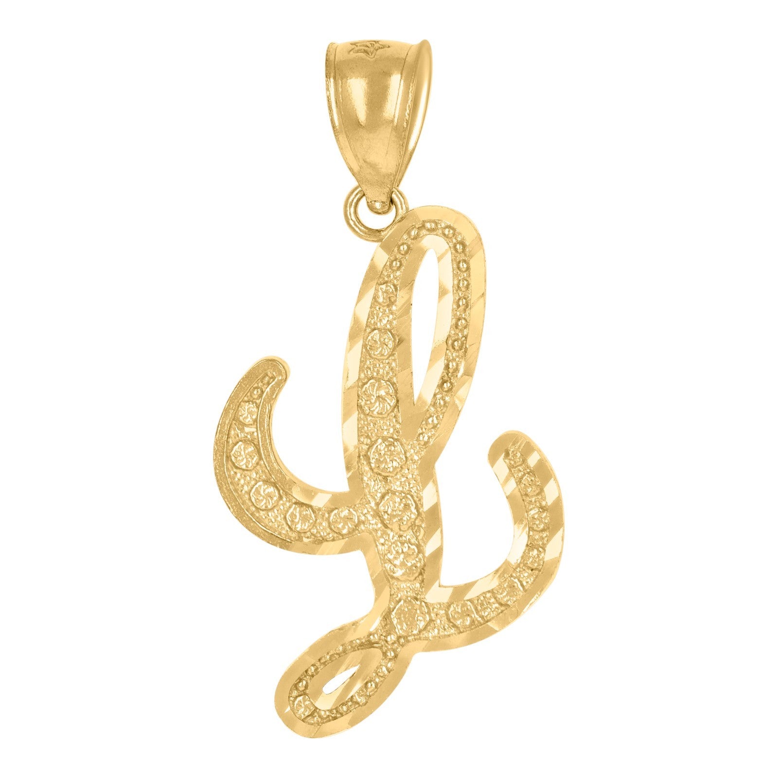 10k Yellow Gold Floral Initial Letter "L" Pendant 1.7g Alphabet Unisex Charm