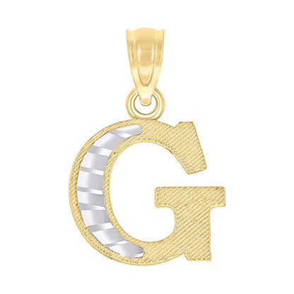 10k Yellow & White Gold Initial Letter "G" Pendant 0.6g Alphabet Unisex Charm
