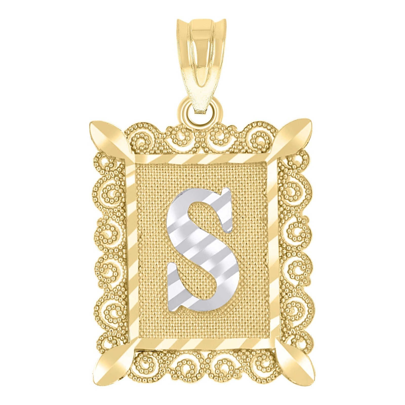 10k Yellow & White Gold Initial Letter "S" Pendant 1g Alphabet Unisex Charm