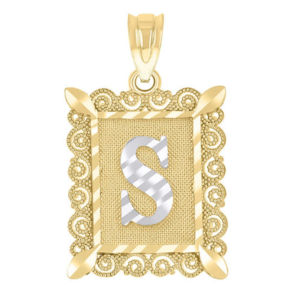 10k Yellow & White Gold Initial Letter "S" Pendant 1g Alphabet Unisex Charm