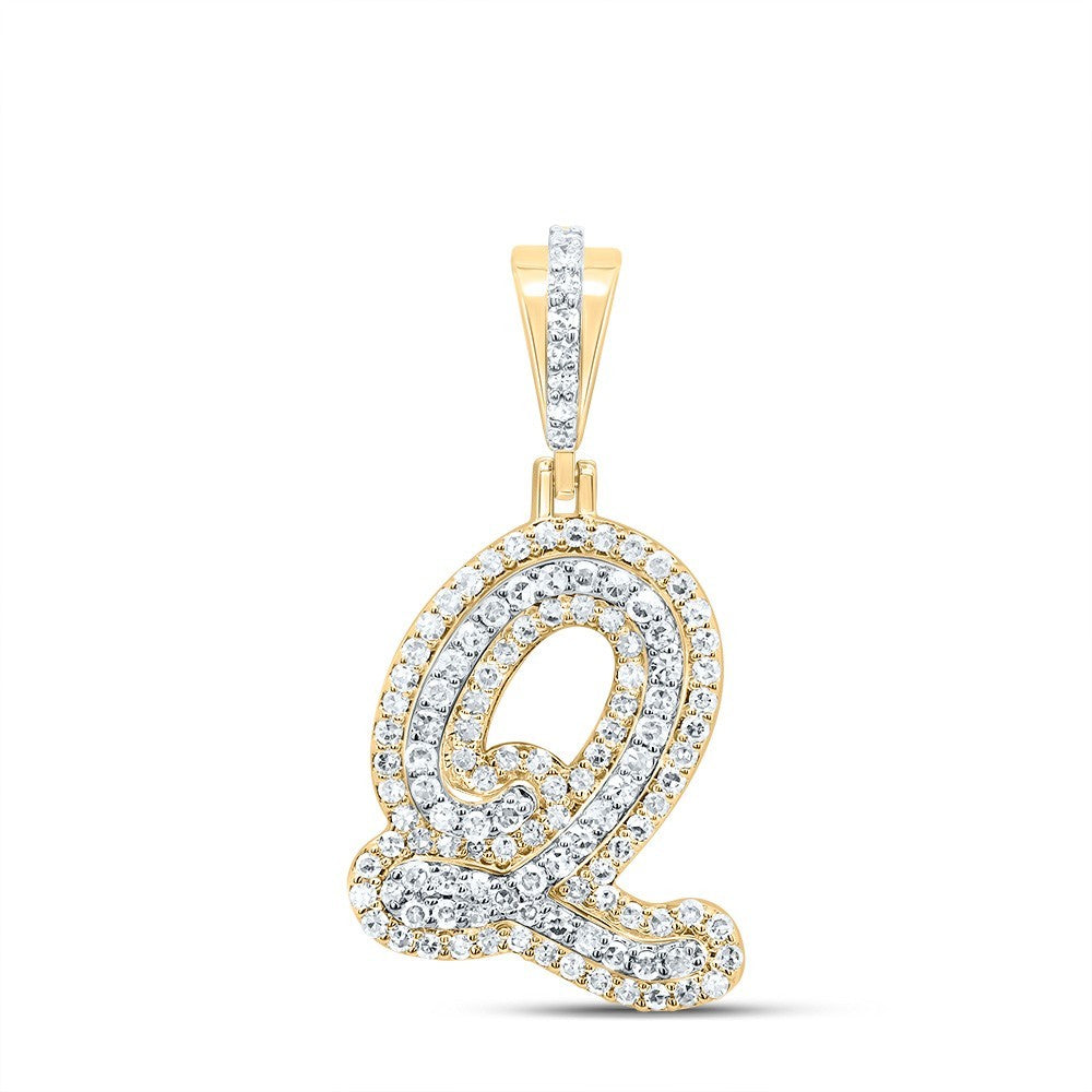 0.4CTW Natural Diamond 10k Yellow Gold 1.87g Initial Letter "Q" Pendant Charm