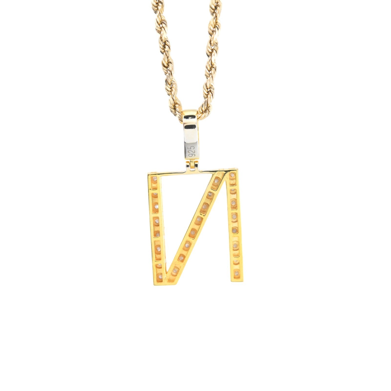 925 Yellow Natural 0.15 CTW Diamond Initial Alphabet "N" Pendant 2g Unisex Charm