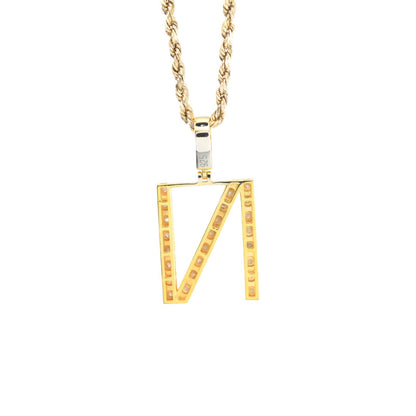 925 Yellow Natural 0.15 CTW Diamond Initial Alphabet "N" Pendant 2g Unisex Charm