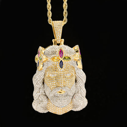 10k Yellow Gold 4.6CTW Pure Diamond Chrome Heart Jesus Head Pendant 21.7g Charm