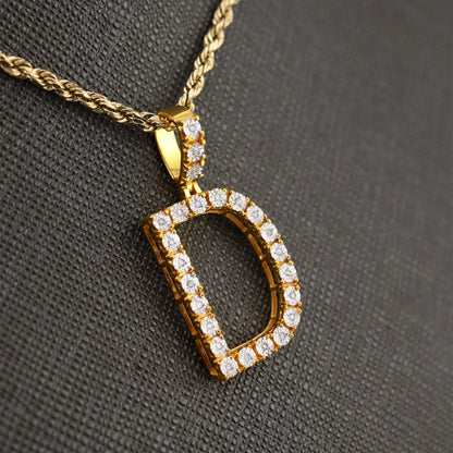 925 Yellow Natural 0.15 CTW Diamond Initial Alphabet "D" Pendant 2g Unisex Charm