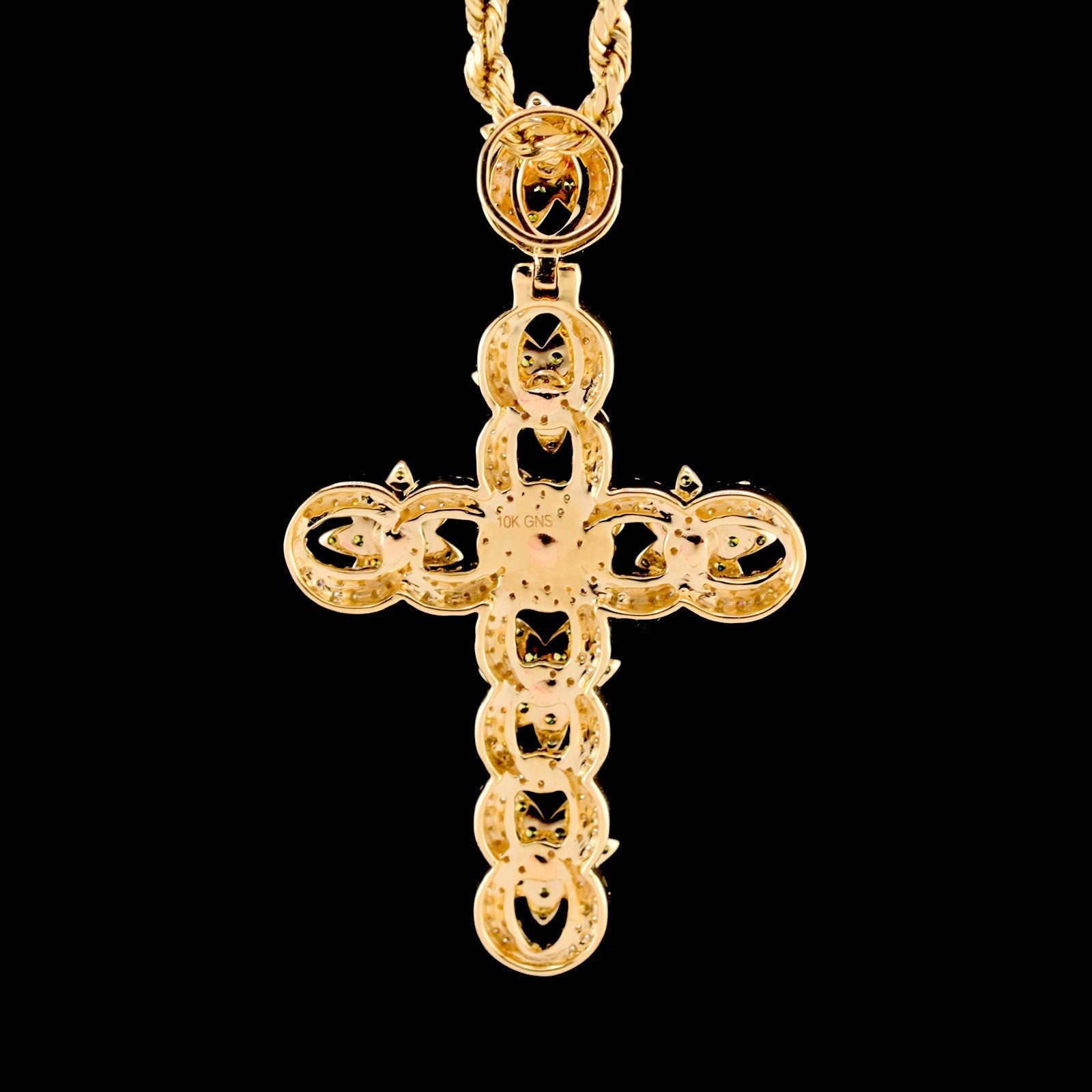 10k Yellow Gold 0.75CTW Natural Diamond Cross w/ Flower on Top Pendant 5g Charm