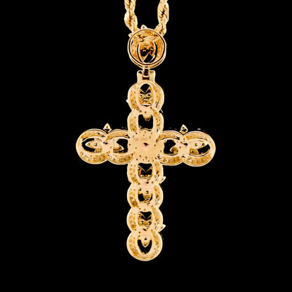 10k Yellow Gold 0.75CTW Natural Diamond Cross w/ Flower on Top Pendant 5g Charm