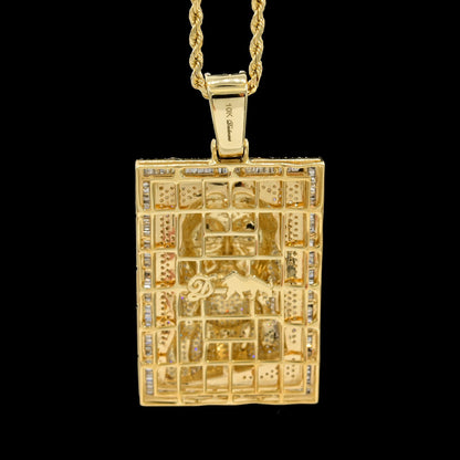 10k Yellow Gold 4.5CTW Round & Baguette Diamond Jesus Head on Frame Pendant 23gm