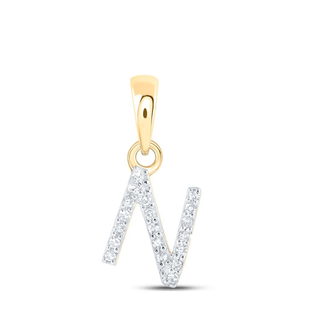 0.04CTW Natural Diamond 0.41g 10k Yellow Gold Initial "N" Pendant Letter Charm