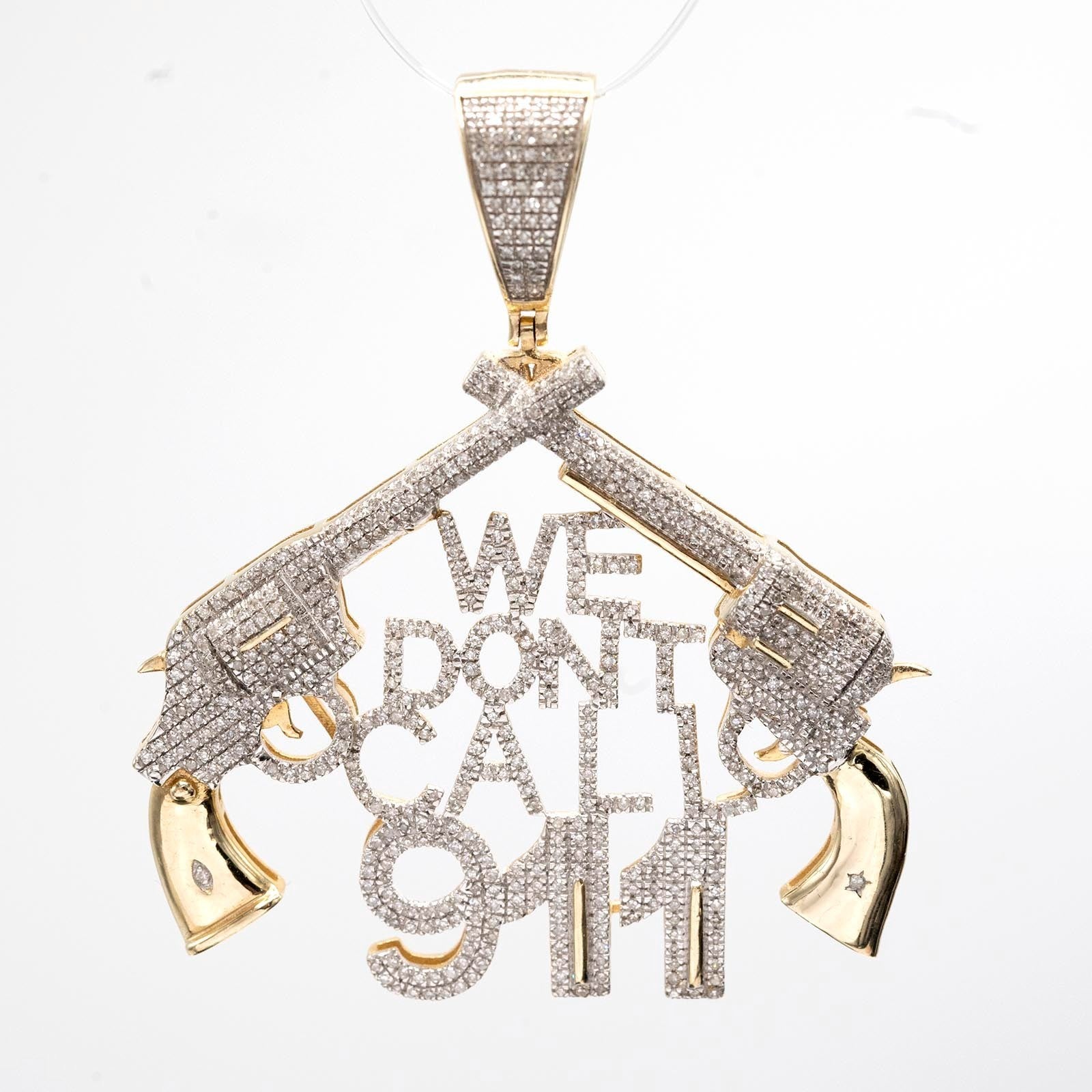 10k Yellow Gold 1.05CTW Natural Round & Baguette Diamond Gun Pendant 9.6g Charm