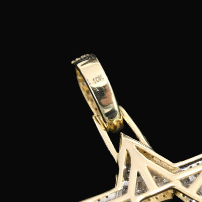 10k Yellow Gold 1CTW Round/Baguette Diamond Six Point Star Pendant 4.4g Charm