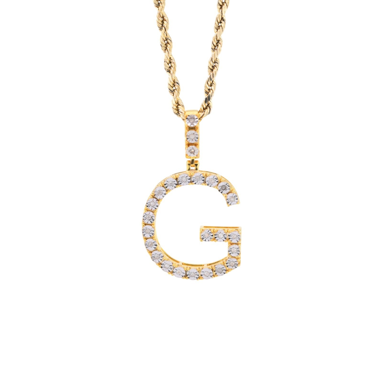 925 Yellow Natural 0.15 CTW Diamond Initial Alphabet "G" Pendant 2g Unisex Charm