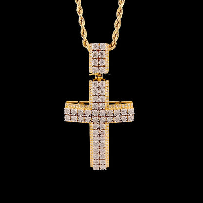 10k Yellow Gold 1.05CTW Natural Round Diamond Cross Religious Pendant 9.6g Charm