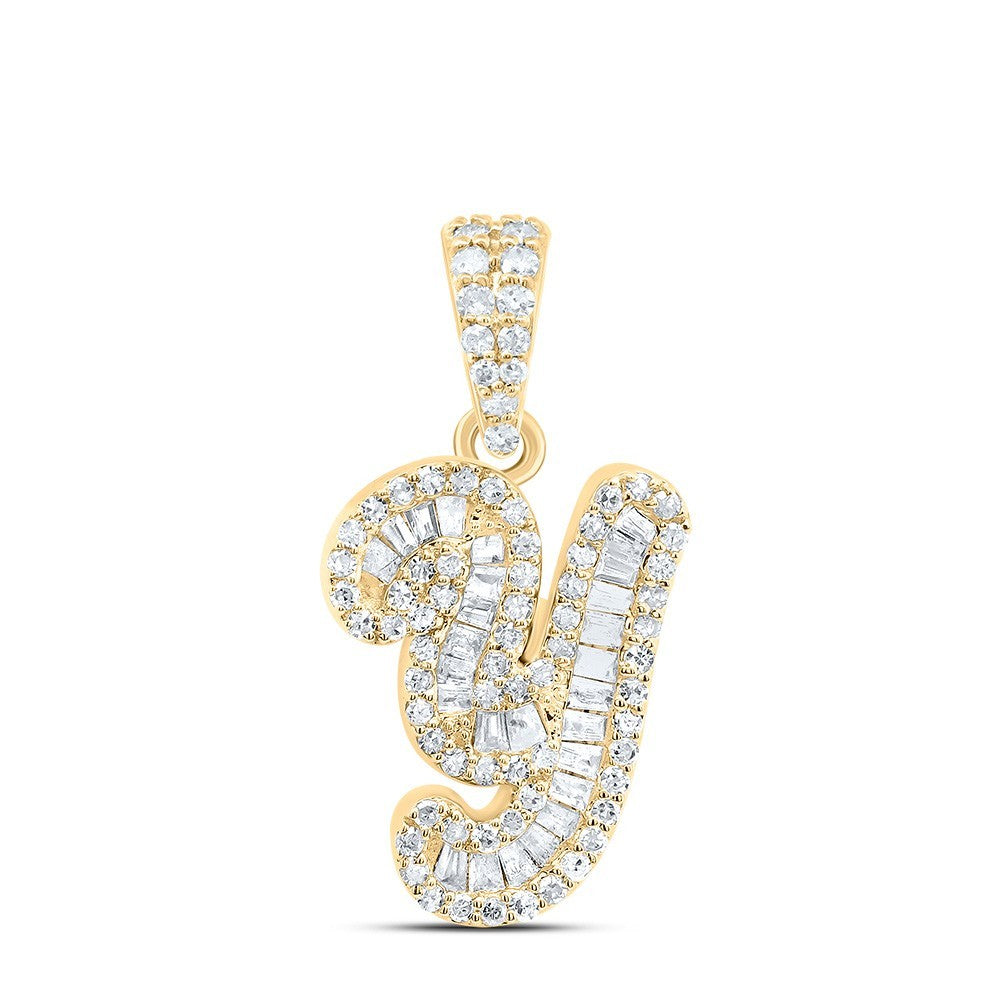 10k Yellow Gold Mens 0.35 CTW Natural Diamond Initial "Y" Charm 1.39g Pendant