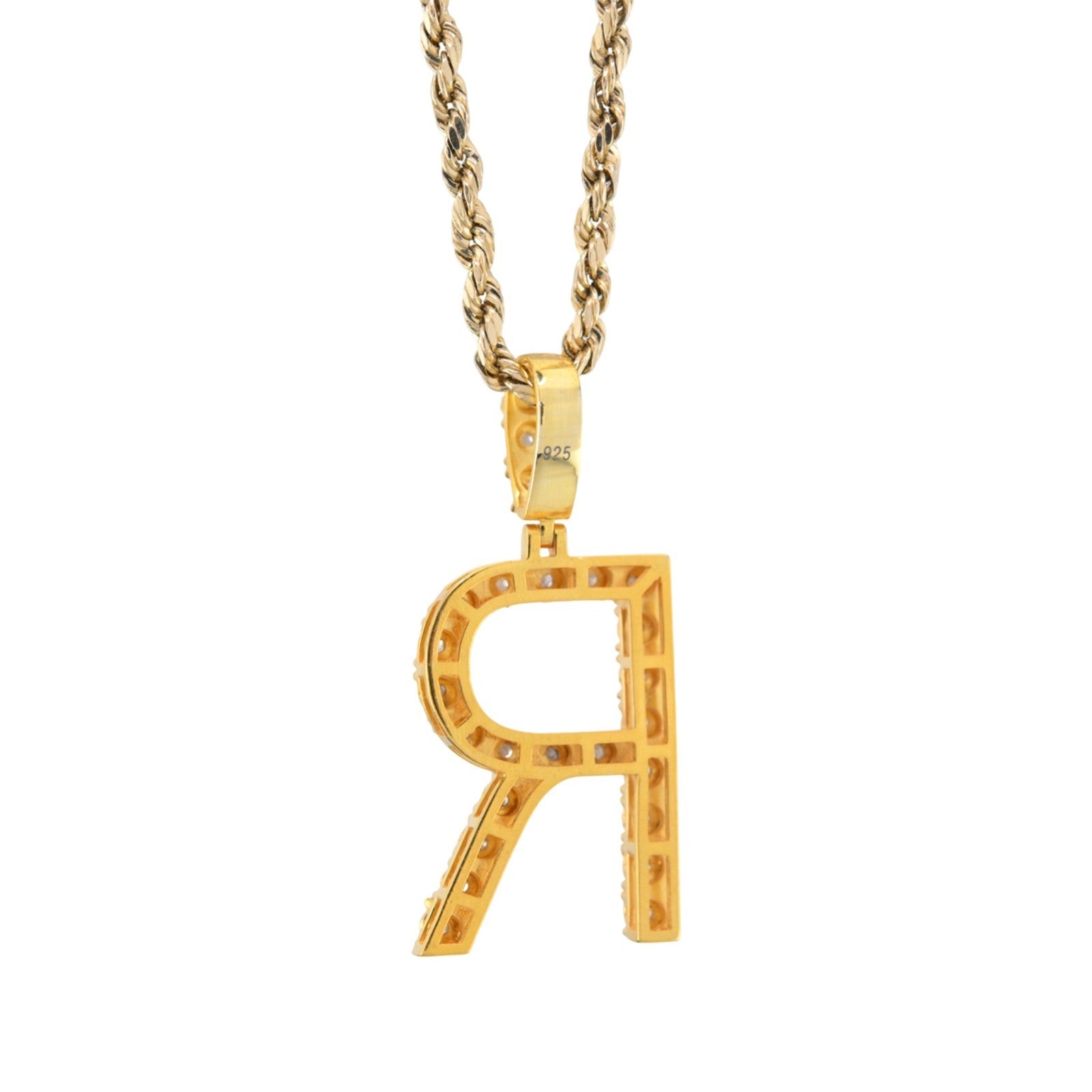 925 Yellow Natural 0.15 CTW Diamond Initial Alphabet "R" Pendant 2g Unisex Charm