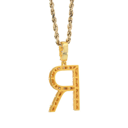 925 Yellow Natural 0.15 CTW Diamond Initial Alphabet "R" Pendant 2g Unisex Charm