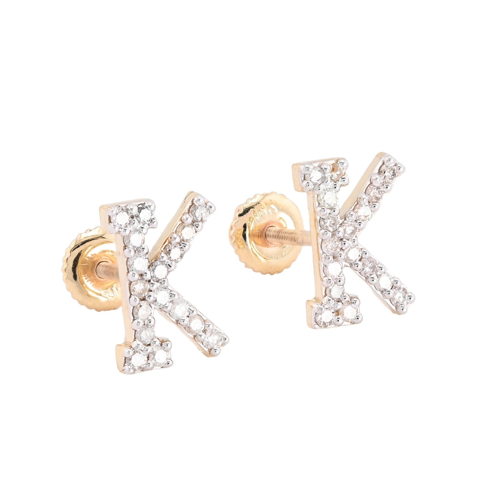 10k Yellow Gold Initial "K" 0.28CTW Natural Diamond Studs Alphabet 1.12g Earring