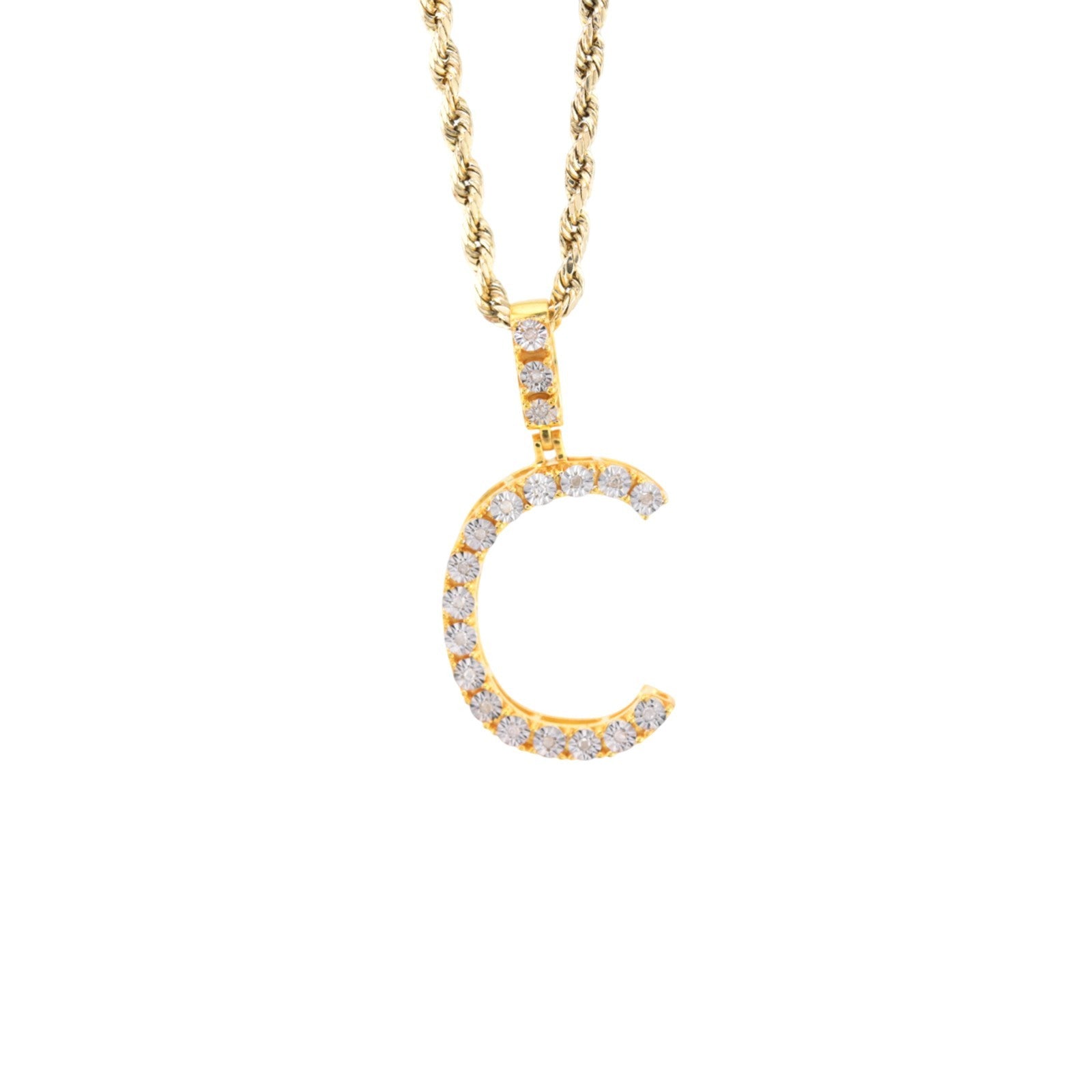 925 Yellow Natural 0.15 CTW Diamond Initial Alphabet "C" Pendant 2g Unisex Charm