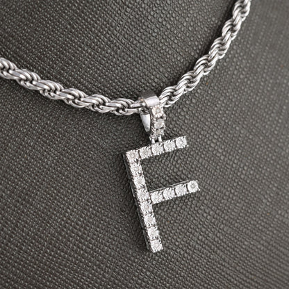 925 Silver Natural 0.15 CTW Diamond Initial Alphabet "F" Pendant 2g Unisex Charm