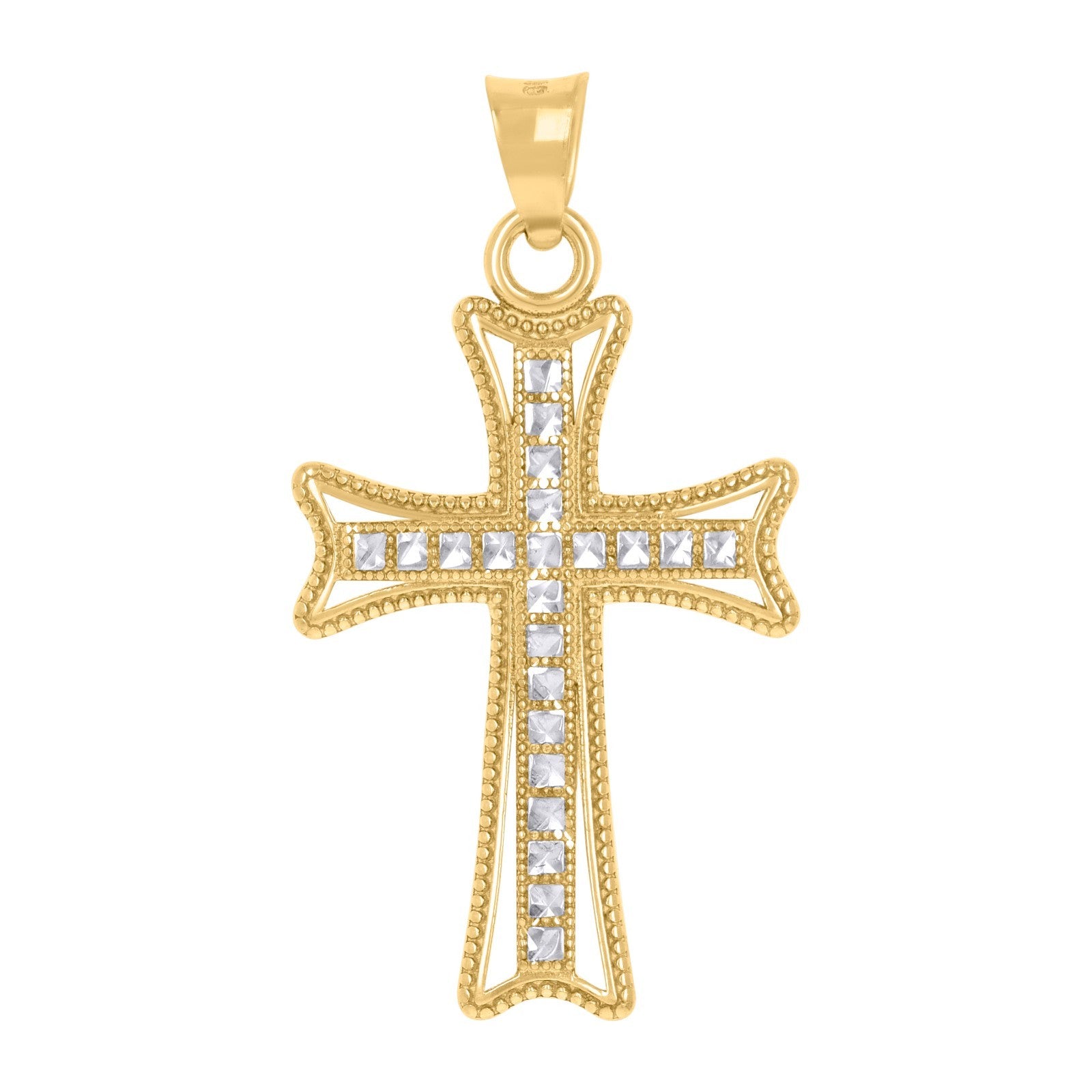 10k Yellow & White Gold Diamond-Cut Christian Cross Religious Charm 1.5g Pendant