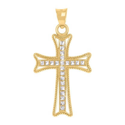 10k Yellow & White Gold Diamond-Cut Christian Cross Religious Charm 1.5g Pendant