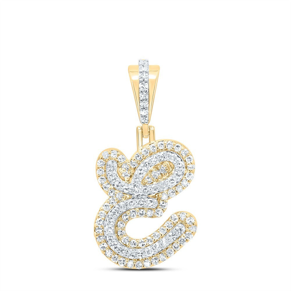 0.37CTW Natural Diamond 10k Yellow Gold 1.76g Initial "E" Pendant Alphabet Charm