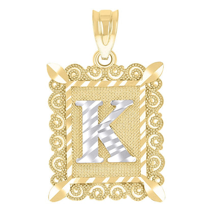 10k Yellow & White Gold Initial Letter "K" Pendant 1g Alphabet Unisex Charm