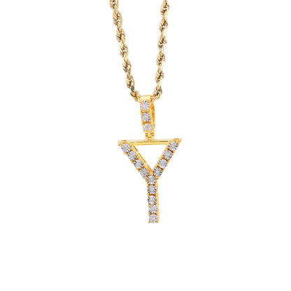 925 Yellow Natural 0.15 CTW Diamond Initial Alphabet "Y" Pendant 2g Unisex Charm