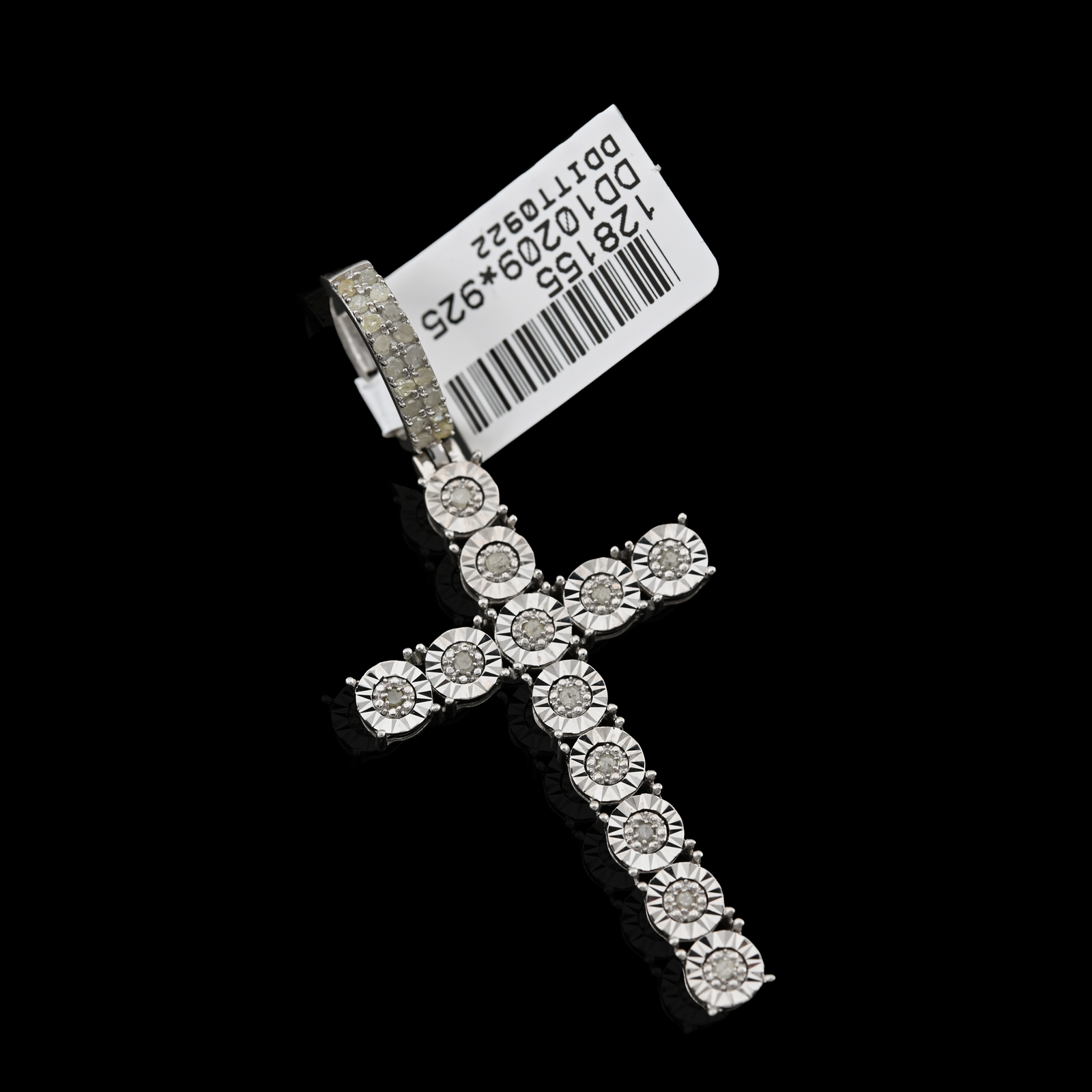 925 Sterling Silver 0.35CTW Natural Diamond Cross Pendant 2.7g Charm For Unisex