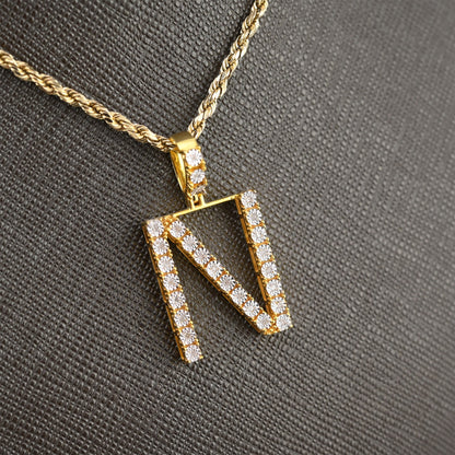 925 Yellow Natural 0.15 CTW Diamond Initial Alphabet "N" Pendant 2g Unisex Charm