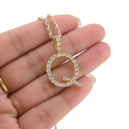 925 Yellow Natural 0.15 CTW Diamond Initial Alphabet "Q" Pendant 2g Unisex Charm