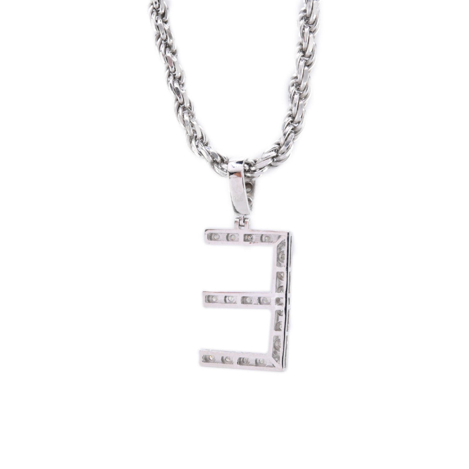925 Silver Natural 0.15 CTW Diamond Initial Alphabet "E" Pendant 2g Unisex Charm