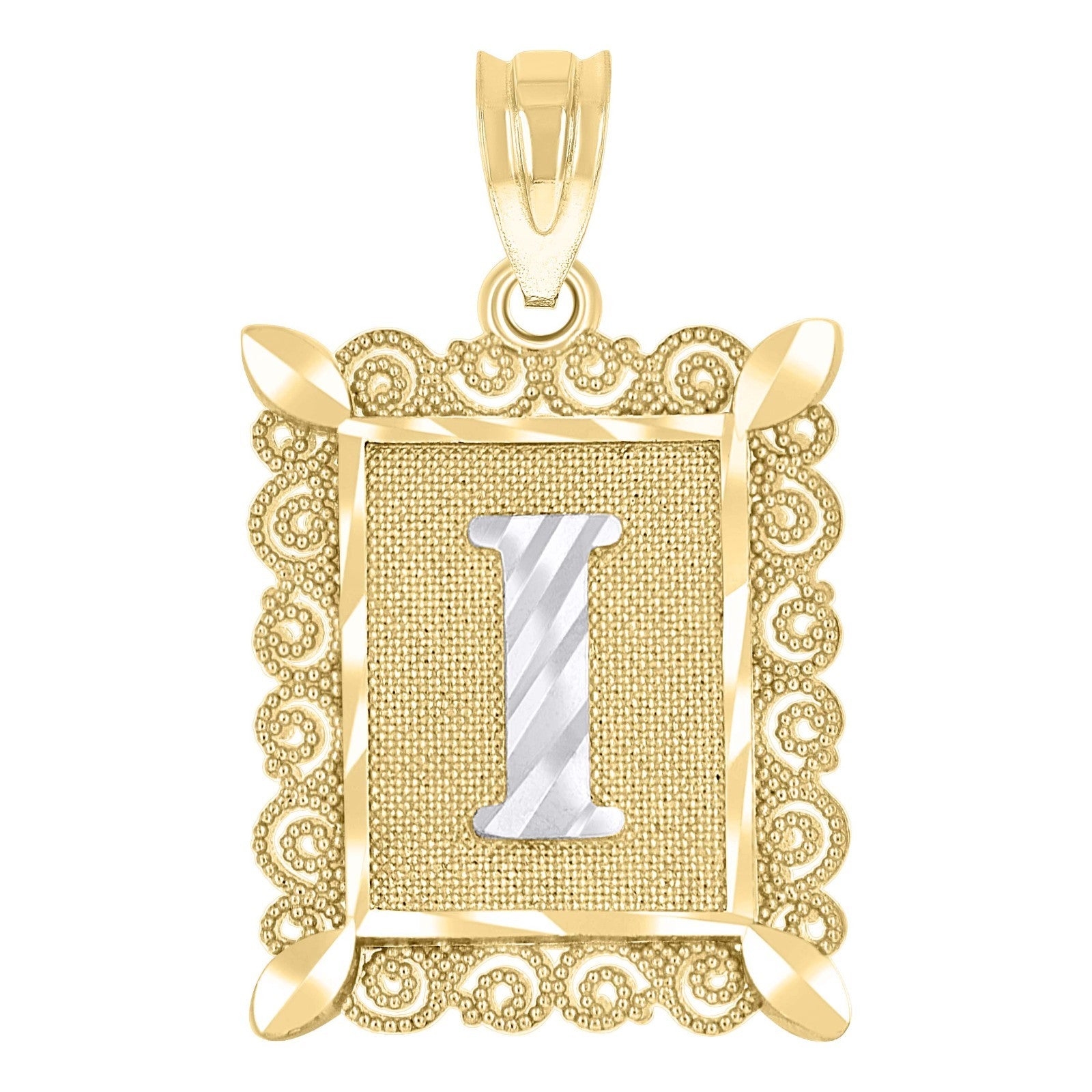 10k Yellow & White Gold Initial Letter "I" Pendant 1g Alphabet Unisex Charm