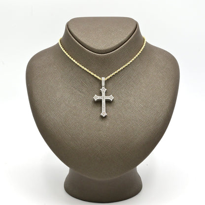 10k White Gold 0.87CTW Natural Round & Baguette Diamond Cross Pendant 6.3g Charm