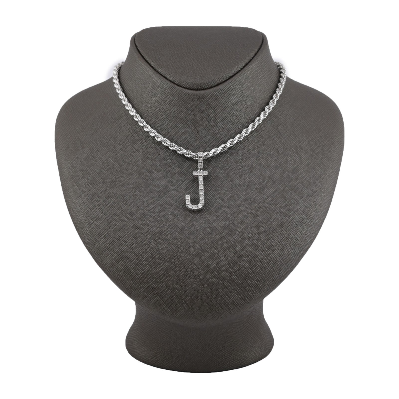 925 Silver Natural 0.15 CTW Diamond Initial Alphabet "J" Pendant 2g Unisex Charm