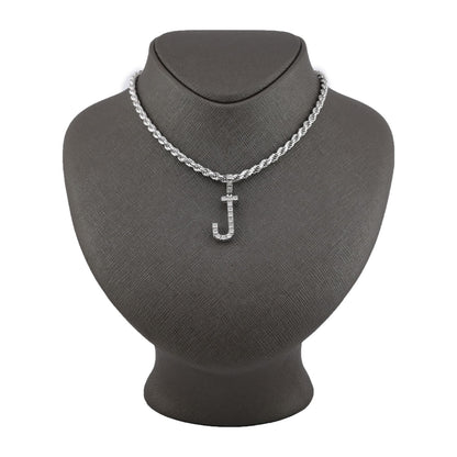 925 Silver Natural 0.15 CTW Diamond Initial Alphabet "J" Pendant 2g Unisex Charm
