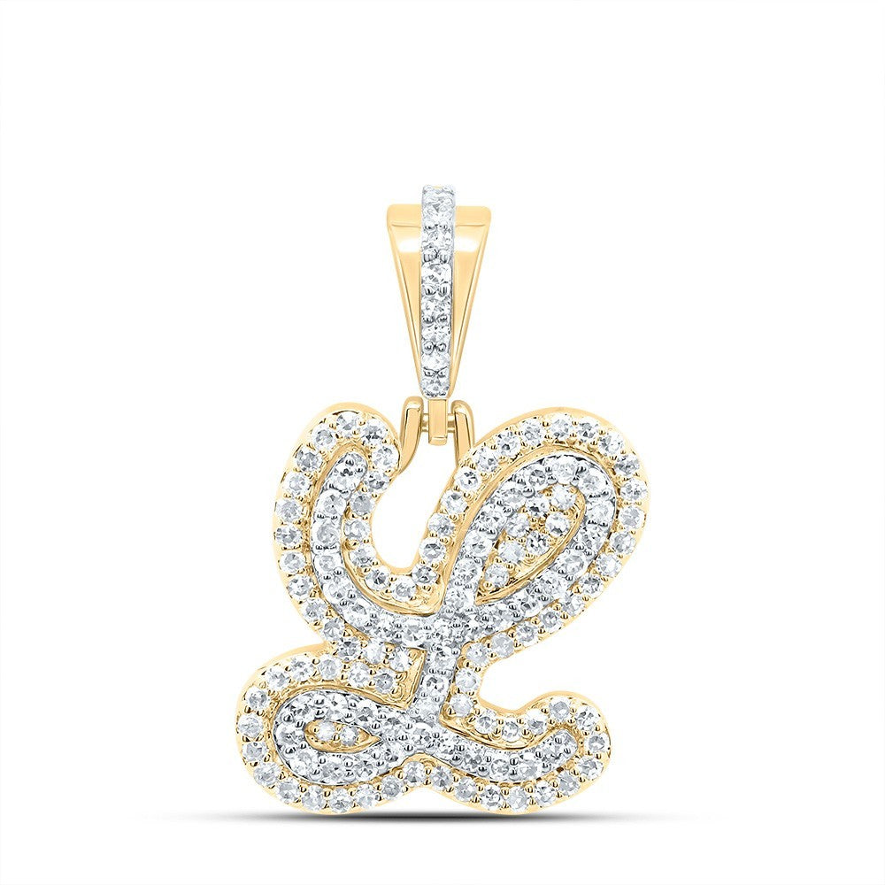 0.44CTW Natural Diamond 10k Yellow Gold 2.09g Initial "L" Pendant Alphabet Charm
