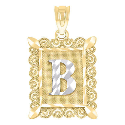 10k Yellow & White Gold Initial Letter "B" Pendant 1g Alphabet Unisex Charm