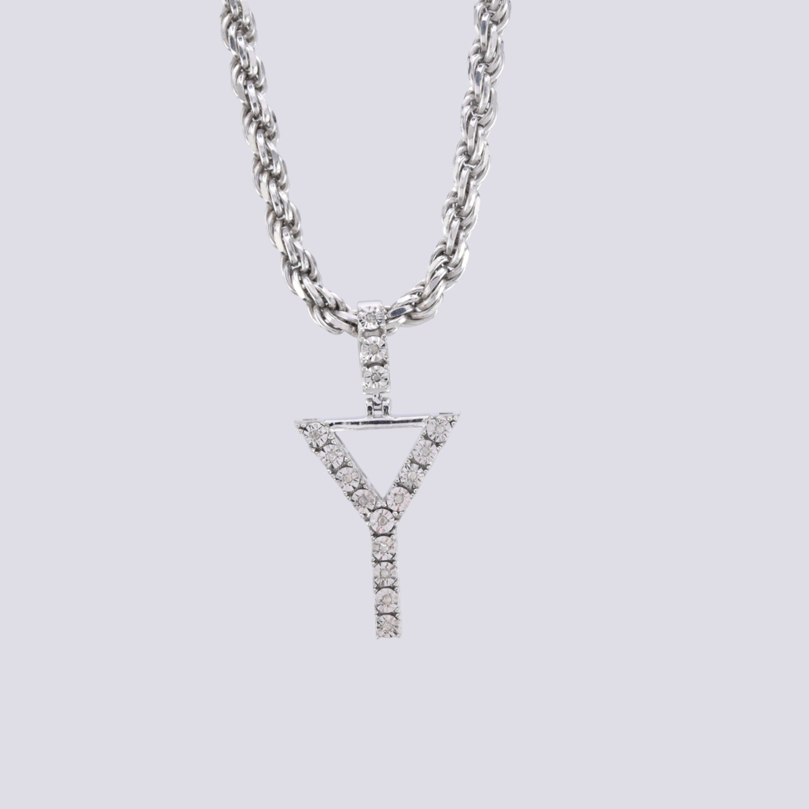 925 Silver Natural 0.15 CTW Diamond Initial Alphabet "Y" Pendant 2g Unisex Charm