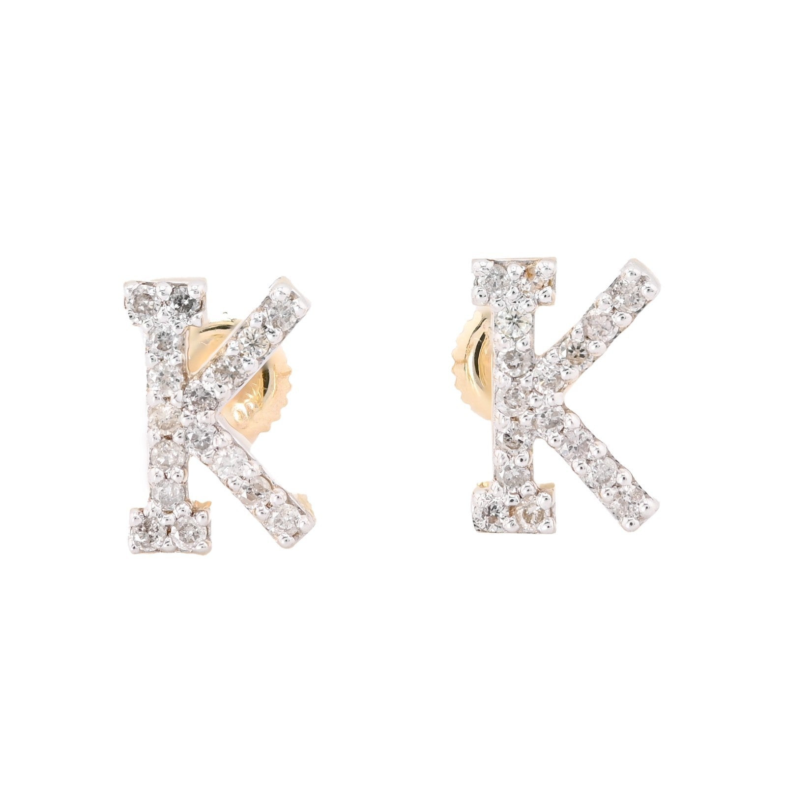 10k Yellow Gold Initial "K" 0.28CTW Natural Diamond Studs Alphabet 1.12g Earring