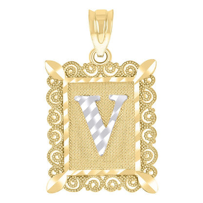 10k Yellow & White Gold Initial Letter "V" Pendant 1g Alphabet Unisex Charm