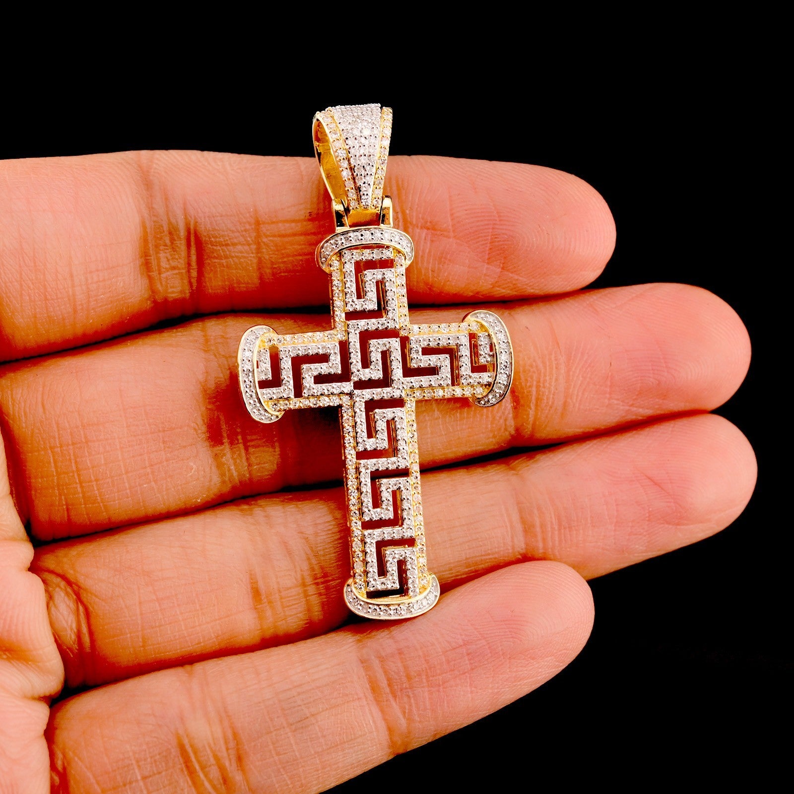 10k Yellow Gold 0.7CTW Natural Round Diamond Cross Religious Pendant 6.3g Charm