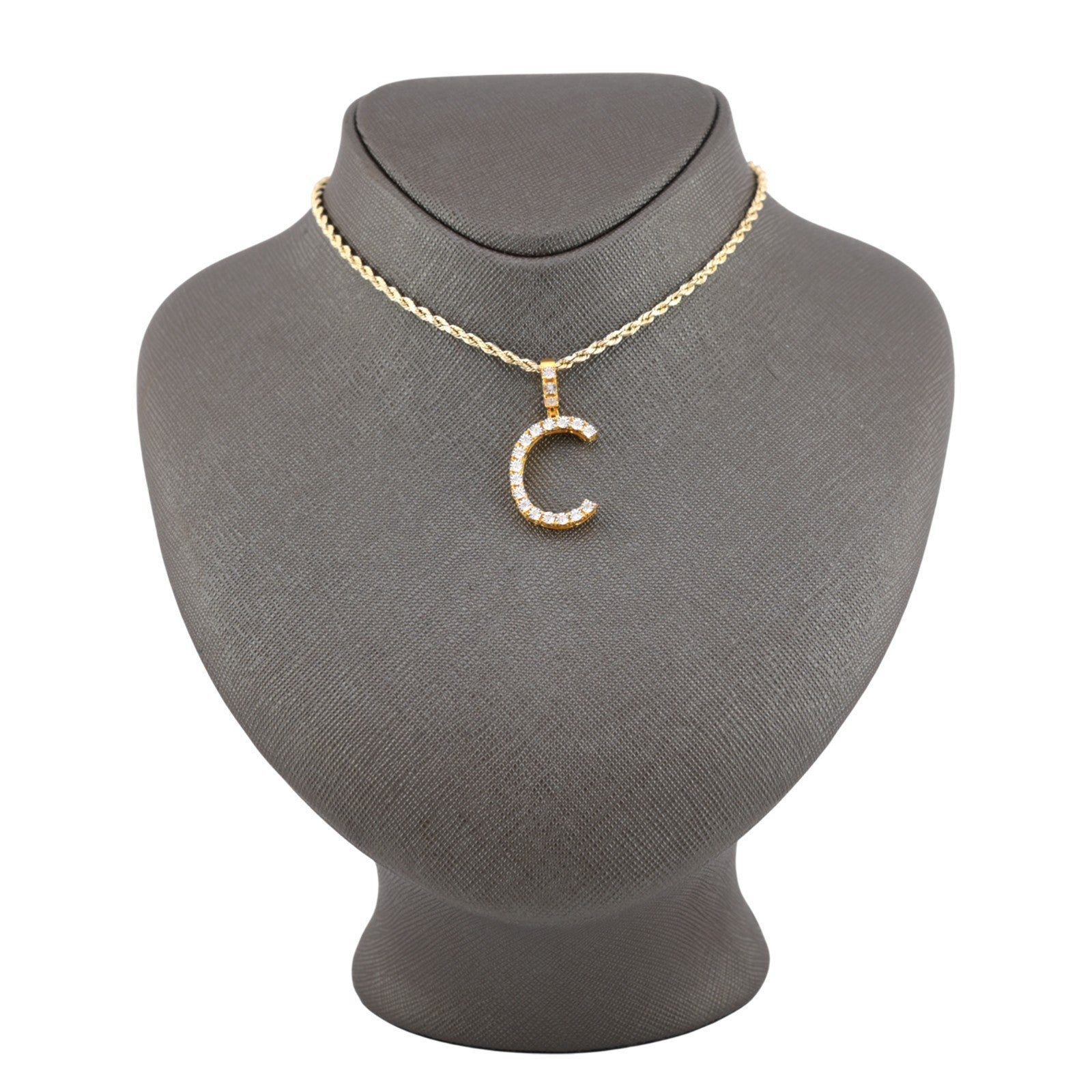 925 Yellow Natural 0.15 CTW Diamond Initial Alphabet "C" Pendant 2g Unisex Charm