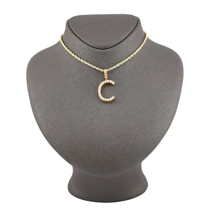 925 Yellow Natural 0.15 CTW Diamond Initial Alphabet "C" Pendant 2g Unisex Charm