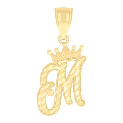 10k Yellow Gold Crown Initial Letter "M" Pendant 1.2g Alphabet Unisex Charm